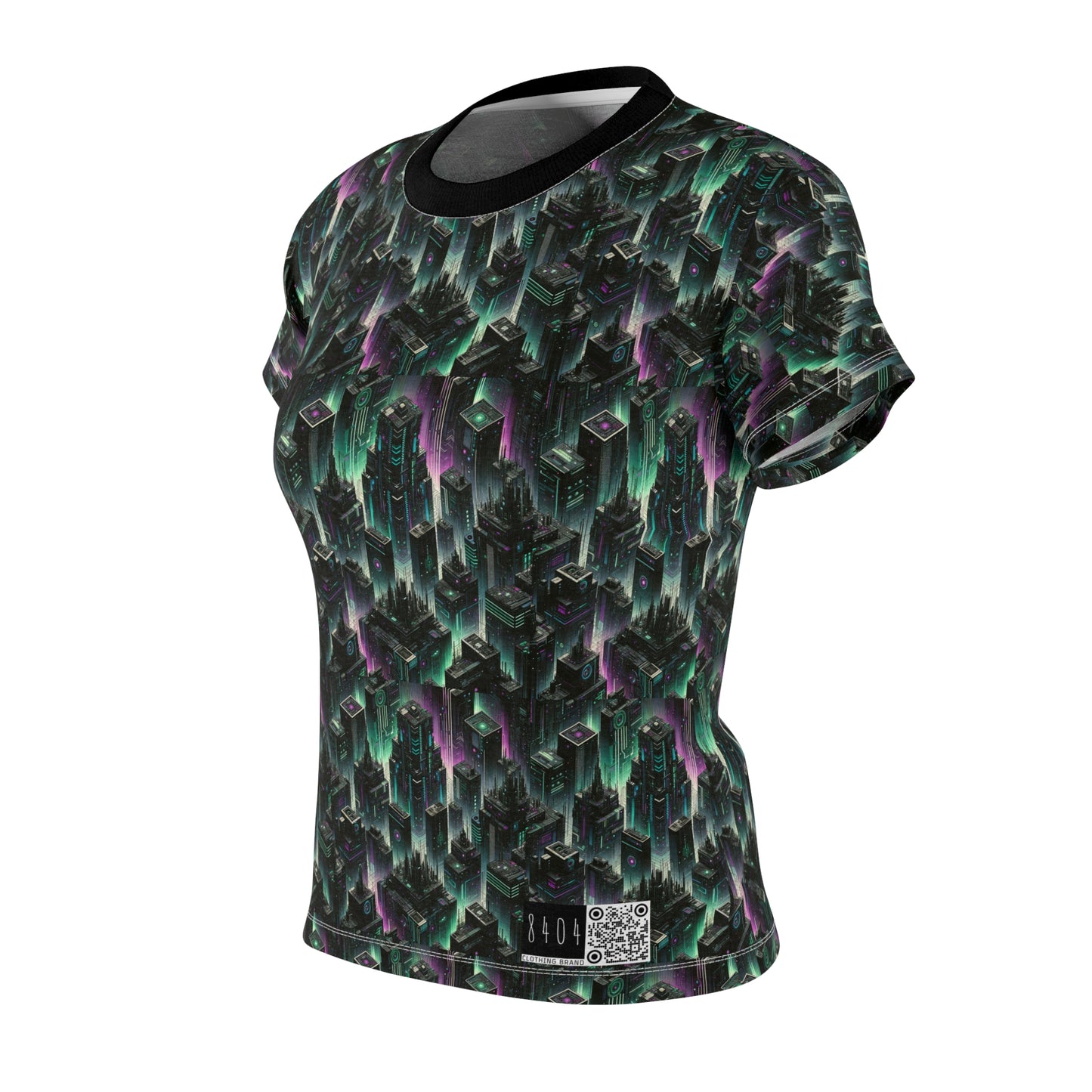 Tech Noir Aesthetics Tech-Forward Urban Dystopia Women's Cut & Sew Tee - 8404 Design-44