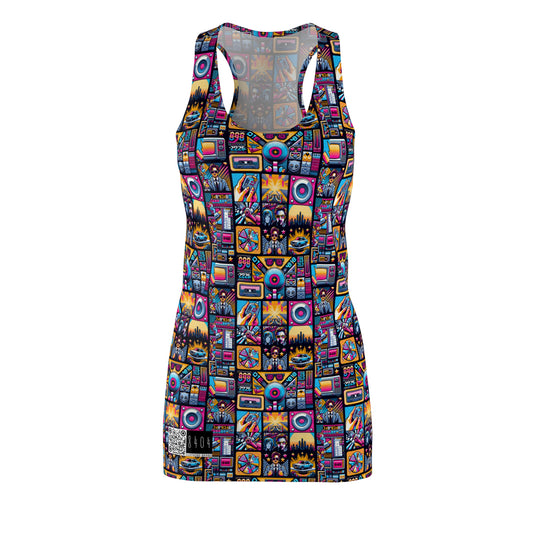 Digital Pop Culture Mashup Maximalist Pop Women's Cut & Sew Racerback Dress - 8404 Design-52