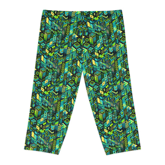 Tech-Infused Neon Tech-Forward Streetwear Women's Capri Leggings - 8404 Design-61