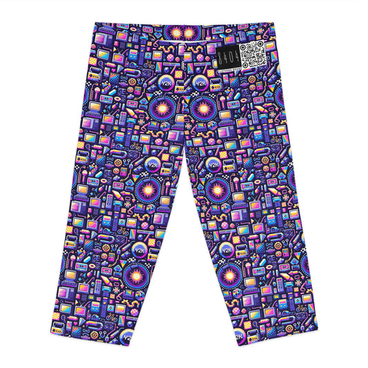 Digital Nostalgia Modern Retro Fusion Women's Capri Leggings - 8404 Design-64