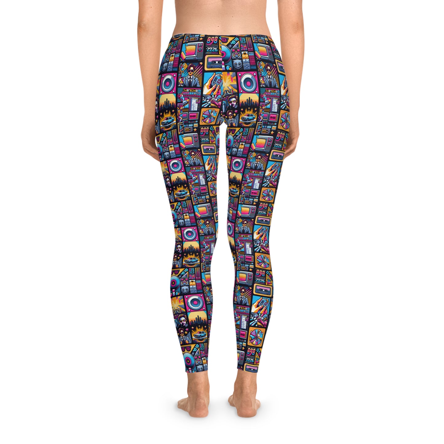 Digital Pop Culture Mashup Maximalist Pop Stretch Leggings - 8404 Design-52