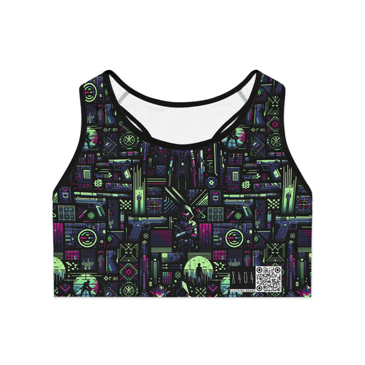 Tech Noir Futuristic Cyberpunk Sports Bra - 8404 Design-63