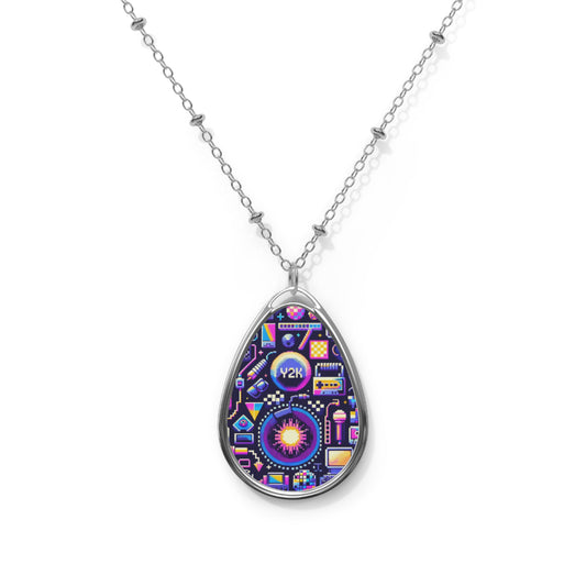 Digital Nostalgia Modern Retro Fusion Oval Necklace - 8404 Design-64