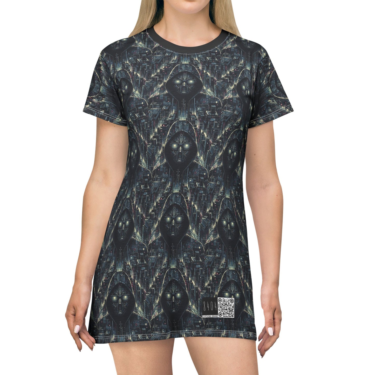 Tech Noir Aesthetics Sleek Tech Streetwear T-Shirt Dress - 8404 Design-56