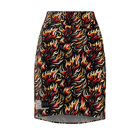 Fire & Flames Bold Streetwear Statement Women's Pencil Skirt - 8404 Design-60