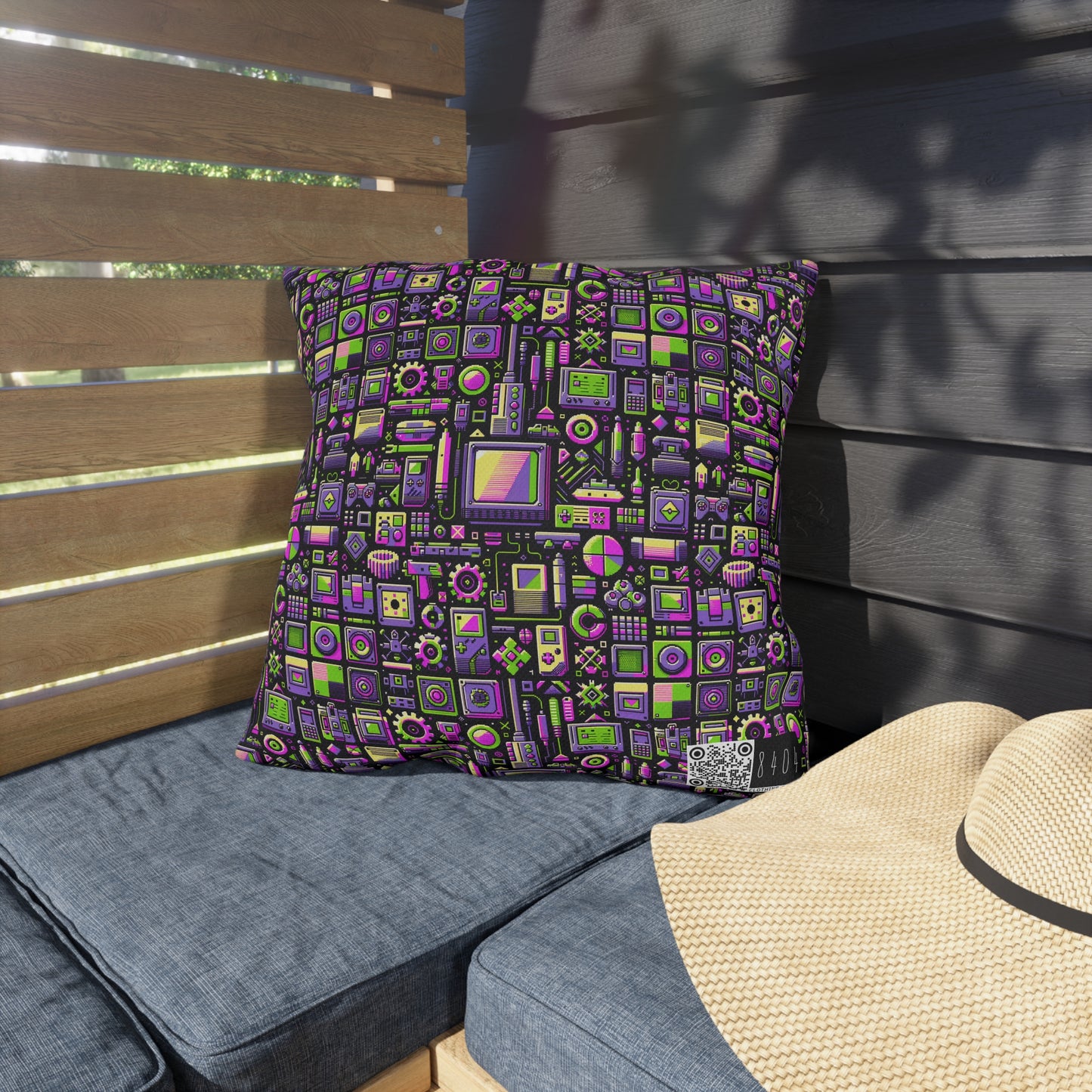 Digital Nostalgia Remix Modern Vintage Fusion Outdoor Pillow - 8404 Design-67