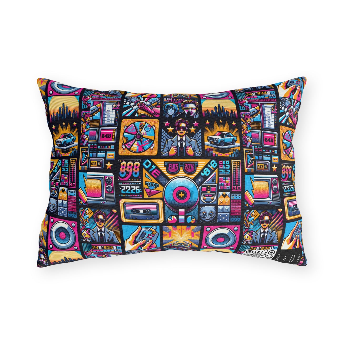 Digital Pop Culture Mashup Maximalist Pop Outdoor Pillow - 8404 Design-52