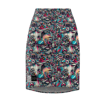 Urban Graffiti Fusion Eclectic Street Art Meets Modern Tech Culture Women's Pencil Skirt - 8404 Design-50