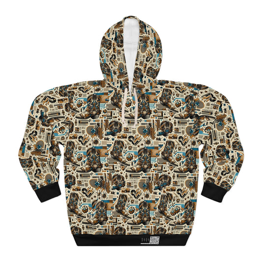 Digital Cowboy Chic Tech-Infused Western Fusion Pullover Hoodie - 8404 Design-45