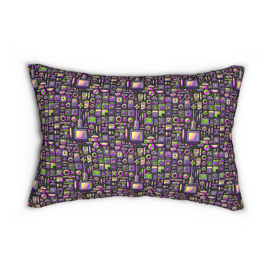 Digital Nostalgia Remix Modern Vintage Fusion Spun Polyester Lumbar Pillow - 8404 Design-67 S
