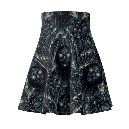 Tech Noir Aesthetics Sleek Tech Streetwear Women's Skater Skirt - 8404 Design-56