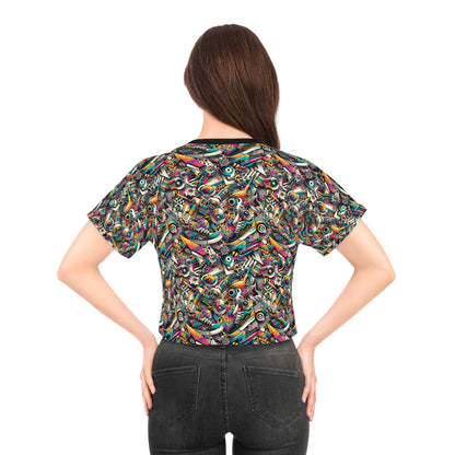 Urban Graffiti Fusion Eclectic Street Art Meets Modern Tech Culture Crop Tee - 8404 Design-55