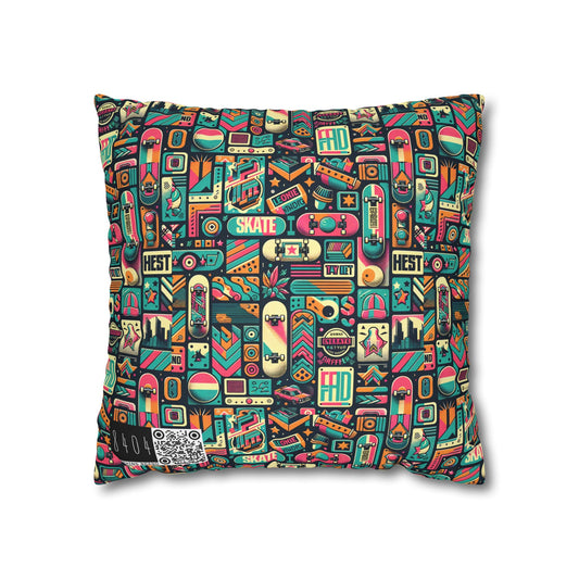 Skate Culture Revival Urban Retro Cool Spun Polyester Square Pillowcase - 8404 Design-61