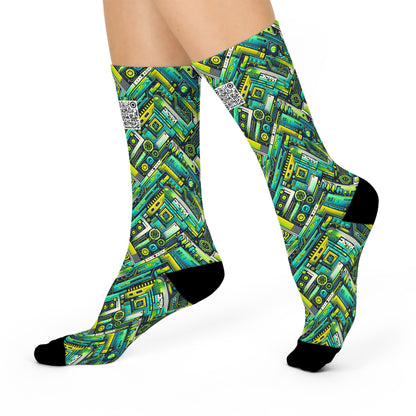 Tech-Infused Neon Tech-Forward Streetwear Cushioned Crew Socks - 8404 Design-52
