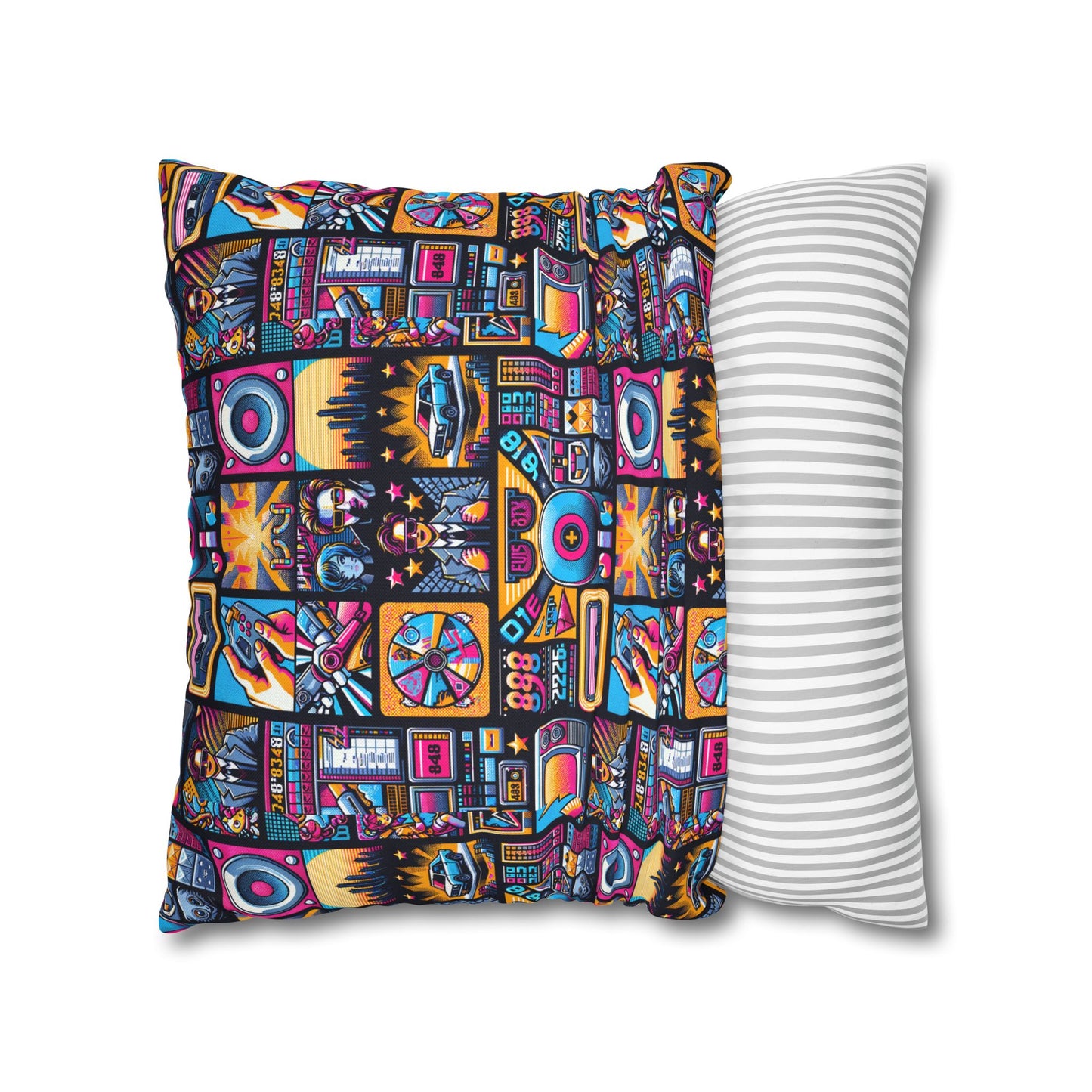 Digital Pop Culture Mashup Maximalist Pop Spun Polyester Square Pillowcase - 8404 Design-52