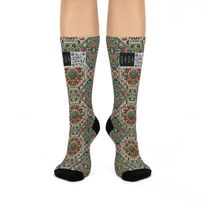 Cultural Fusion Tech Blend of Cultural Heritage With Tech-Inspired Elements Cushioned Crew Socks - 8404 Design-74