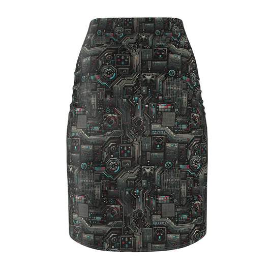 Tech Noir Aesthetics Sleek Tech Streetwear Women's Pencil Skirt - 8404 Design-52