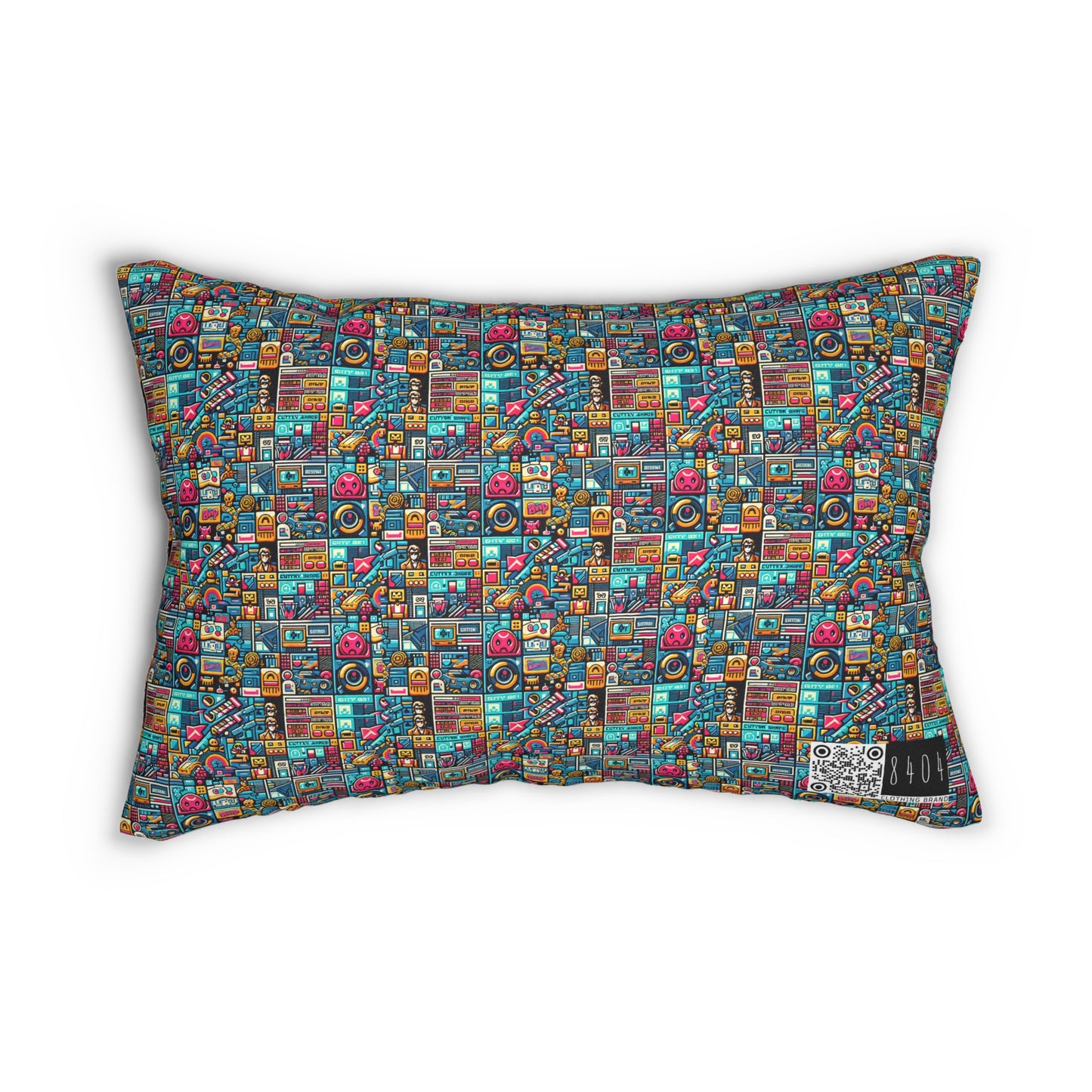 Digital Pop Culture Mashup Maximalist Pop Spun Polyester Lumbar Pillow - 8404 Design-47 B