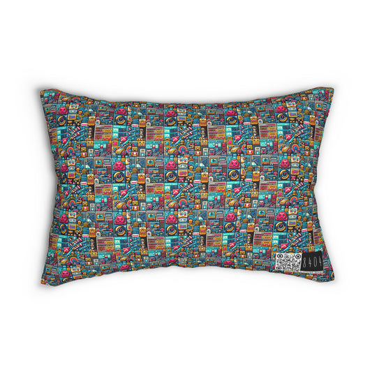 Digital Pop Culture Mashup Maximalist Pop Spun Polyester Lumbar Pillow - 8404 Design-47 B