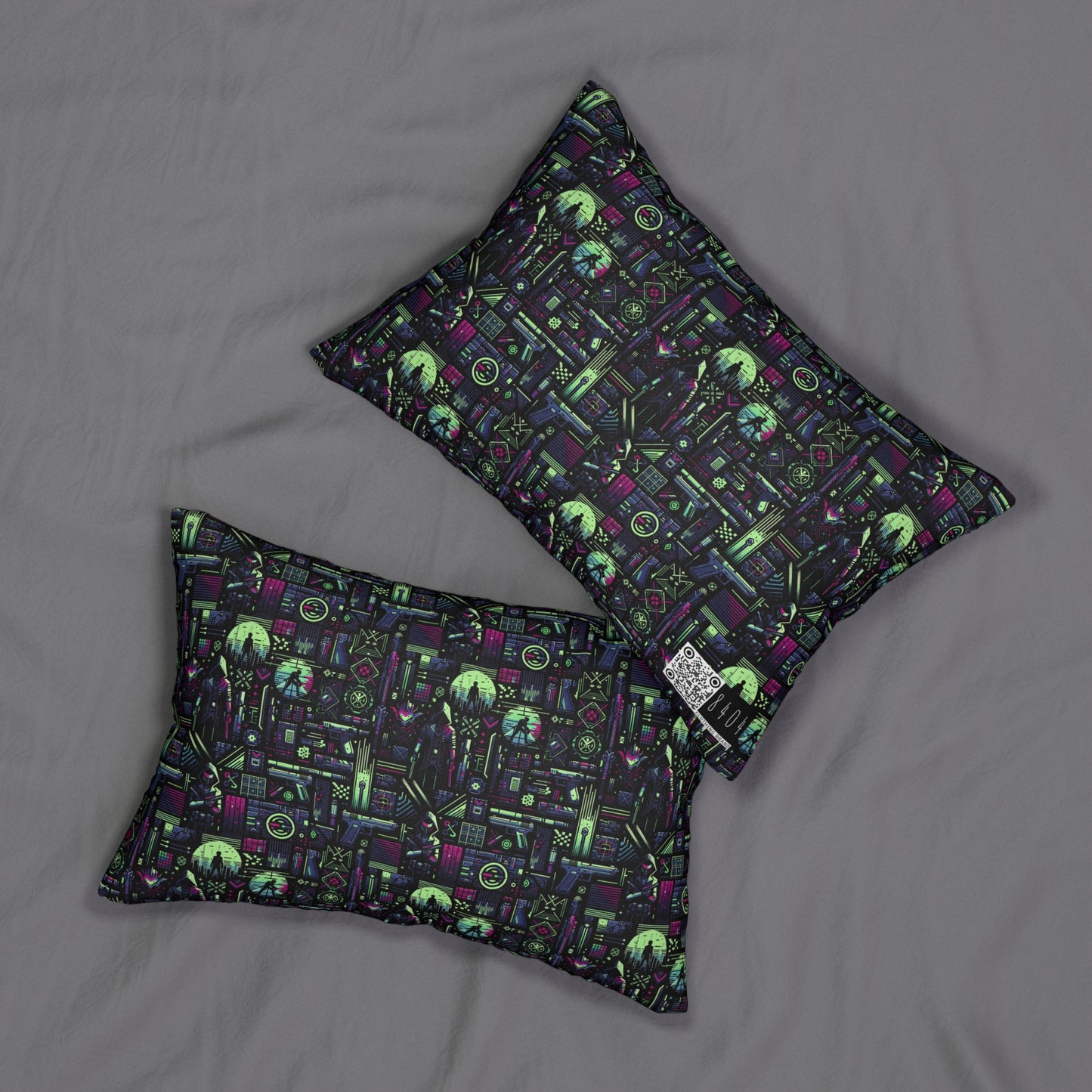 Tech Noir Futuristic Cyberpunk Spun Polyester Lumbar Pillow - 8404 Design-63 B