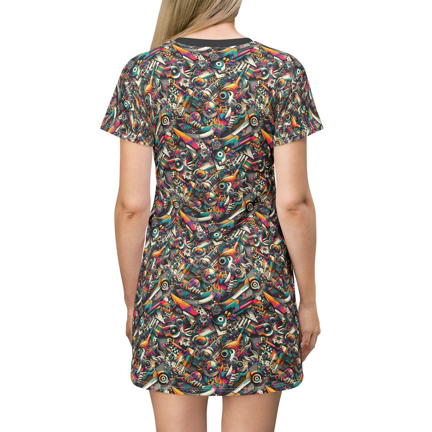 Urban Graffiti Fusion Eclectic Street Art Meets Modern Tech Culture T-Shirt Dress - 8404 Design-55