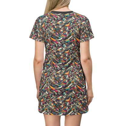 Urban Graffiti Fusion Eclectic Street Art Meets Modern Tech Culture T-Shirt Dress - 8404 Design-55