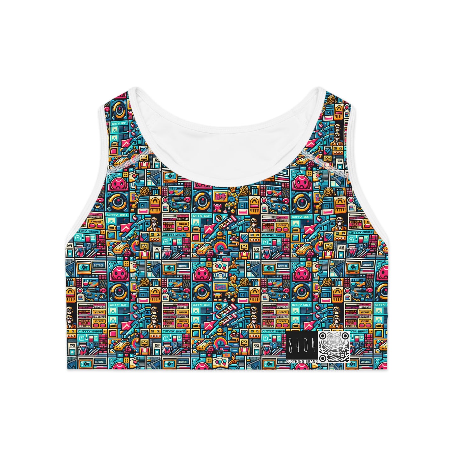 Digital Pop Culture Mashup Maximalist Pop Sports Bra - 8404 Design-47