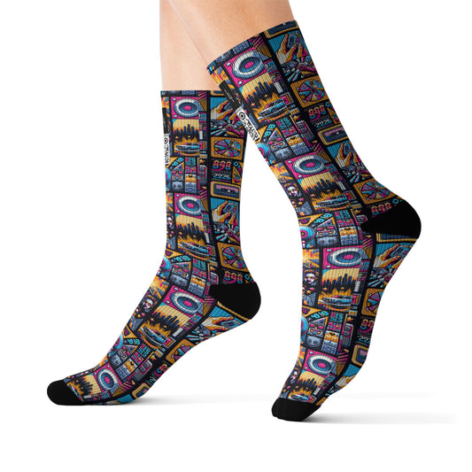 Digital Pop Culture Mashup Maximalist Pop Sublimation Socks - 8404 Design-52