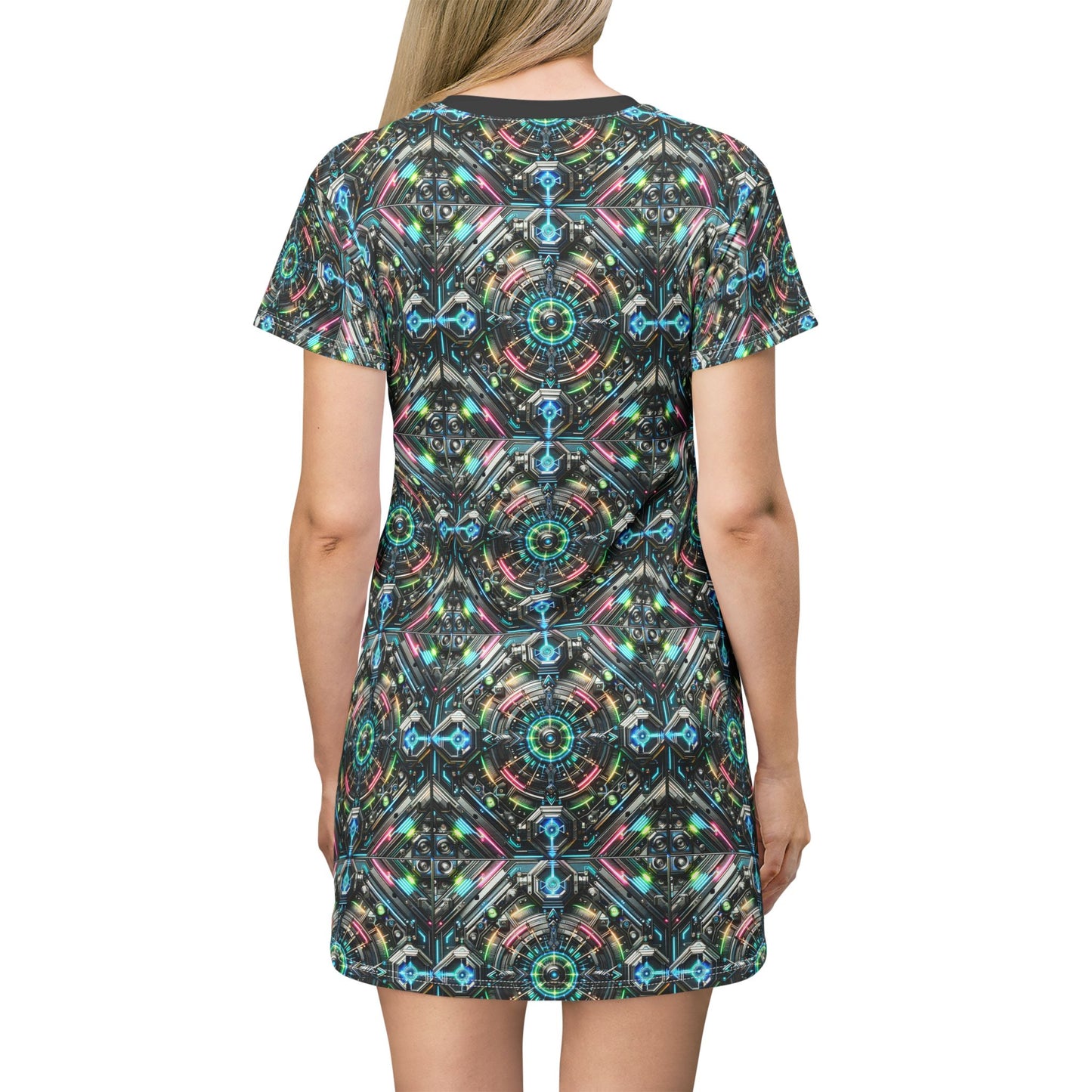 Tech-Infused Futurism Futuristic Tech T-Shirt Dress - 8404 Design-53