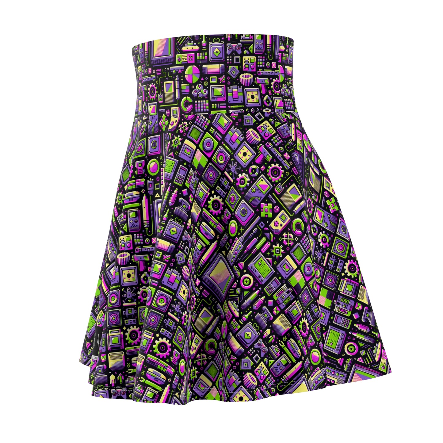 Digital Nostalgia Remix Modern Vintage Fusion Women's Skater Skirt - 8404 Design-67