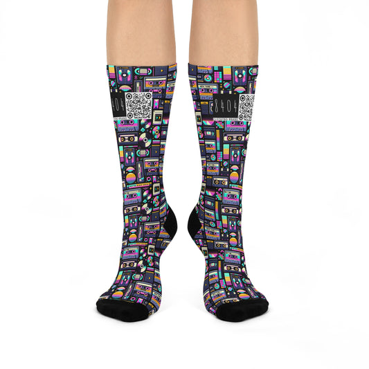 Digital Nostalgia Tech-Inspired Retro Fusion Cushioned Crew Socks - 8404 Design-48