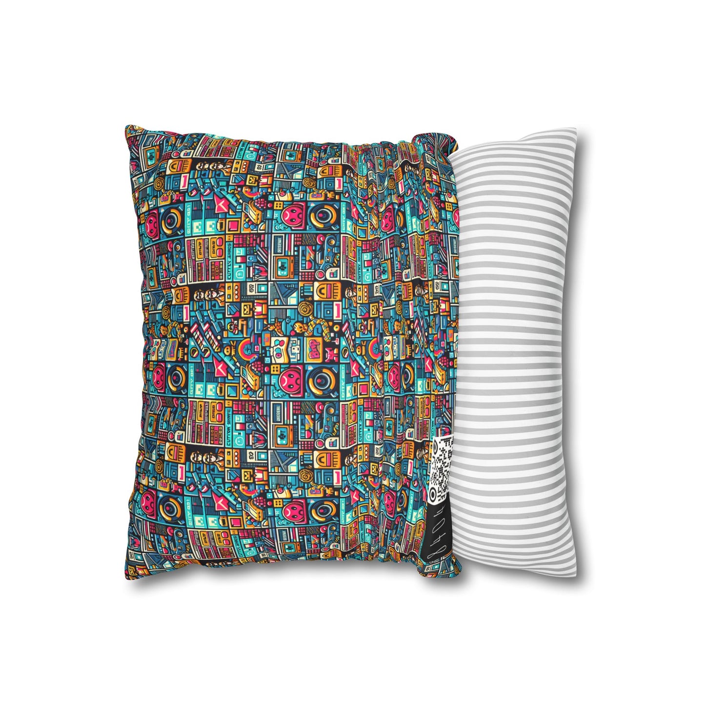 Digital Pop Culture Mashup Maximalist Pop Faux Suede Square Pillowcase - 8404 Design-47