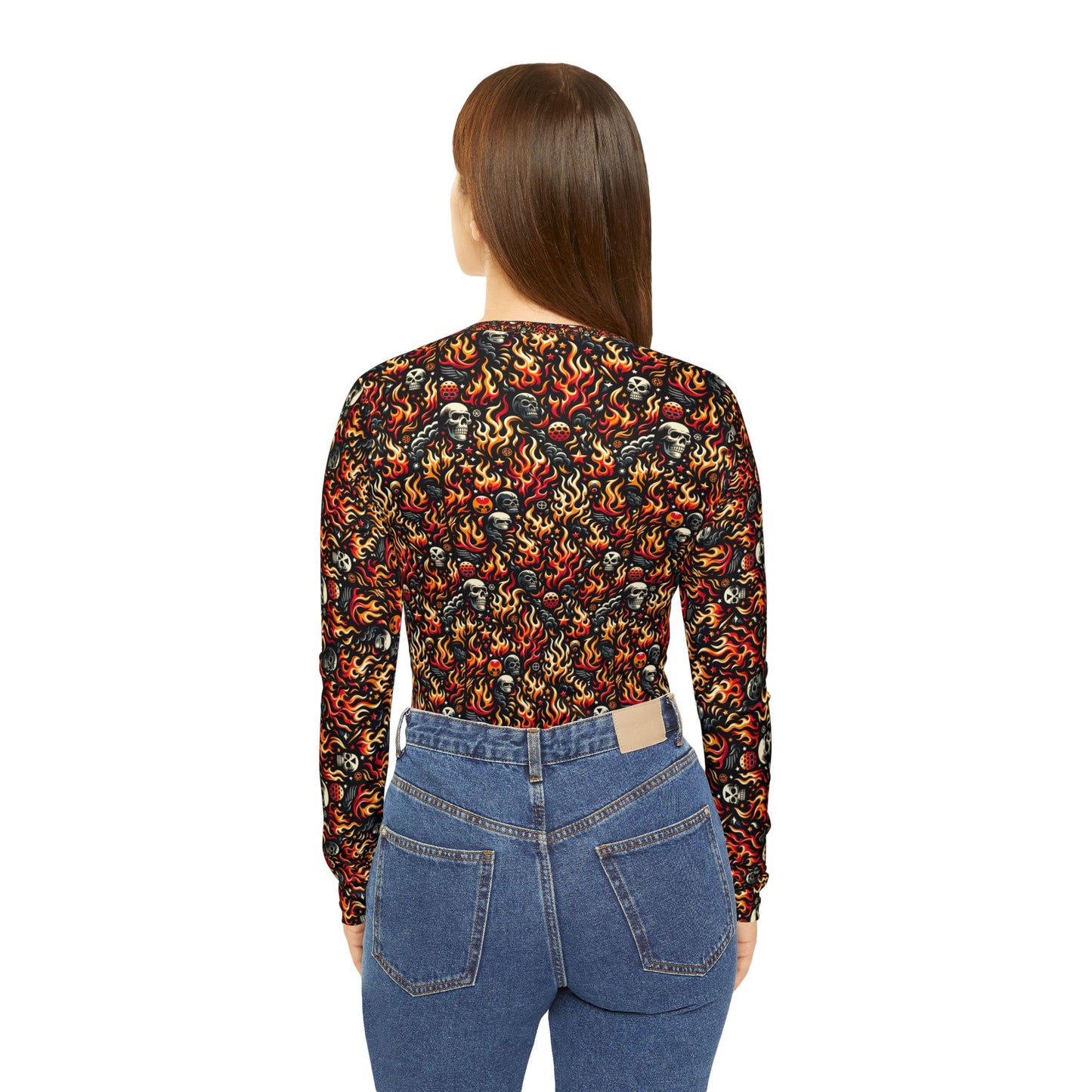 Flame Graphics Maximalist Streetwear Women's Long Sleeve V-Neck Shirt - 8404 Design-76
