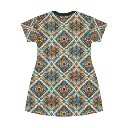 Cultural Fusion Tech Blend of Cultural Heritage With Tech-Inspired Elements T-Shirt Dress - 8404 Design-64