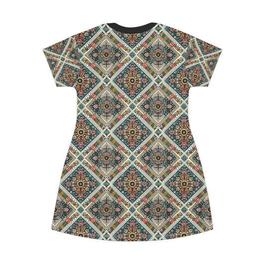 Cultural Fusion Tech Blend of Cultural Heritage With Tech-Inspired Elements T-Shirt Dress - 8404 Design-64