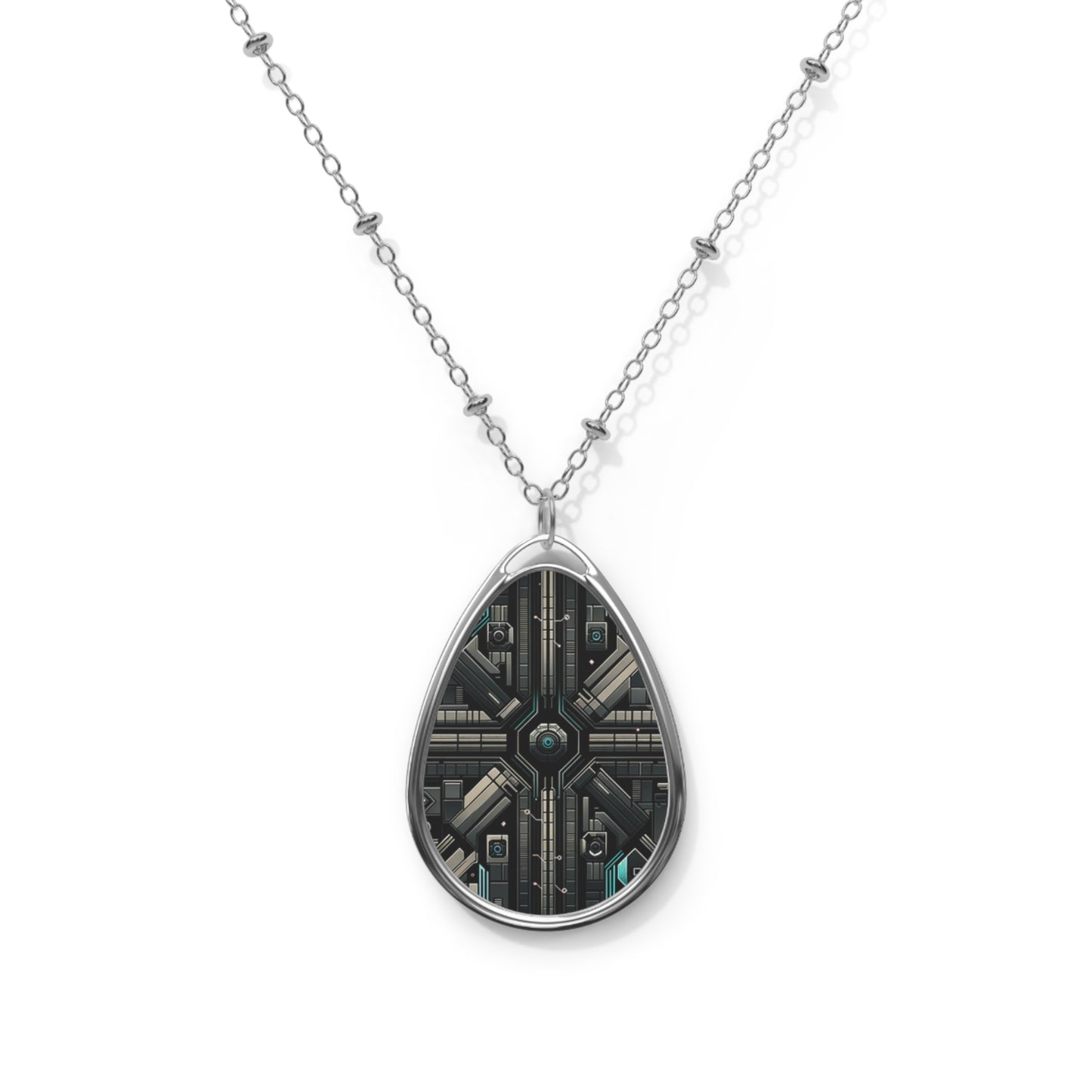 Tech Noir Futuristic Tech Aesthetic with a Dark Twist Oval Necklace - 8404 Design-59