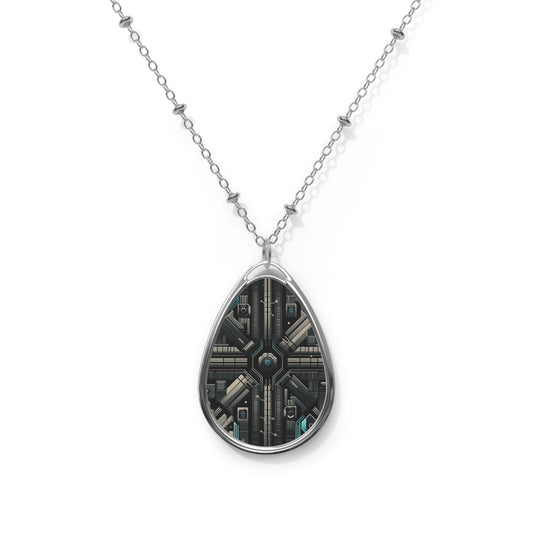 Tech Noir Futuristic Tech Aesthetic with a Dark Twist Oval Necklace - 8404 Design-59