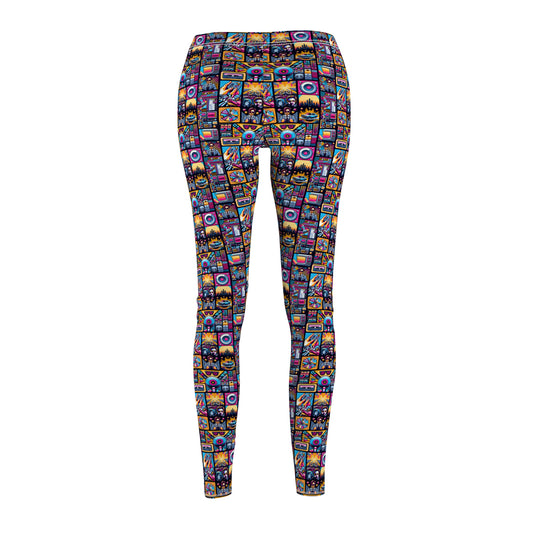 Digital Pop Culture Mashup Maximalist Pop Women's Cut & Sew Casual Leggings - 8404 Design-52