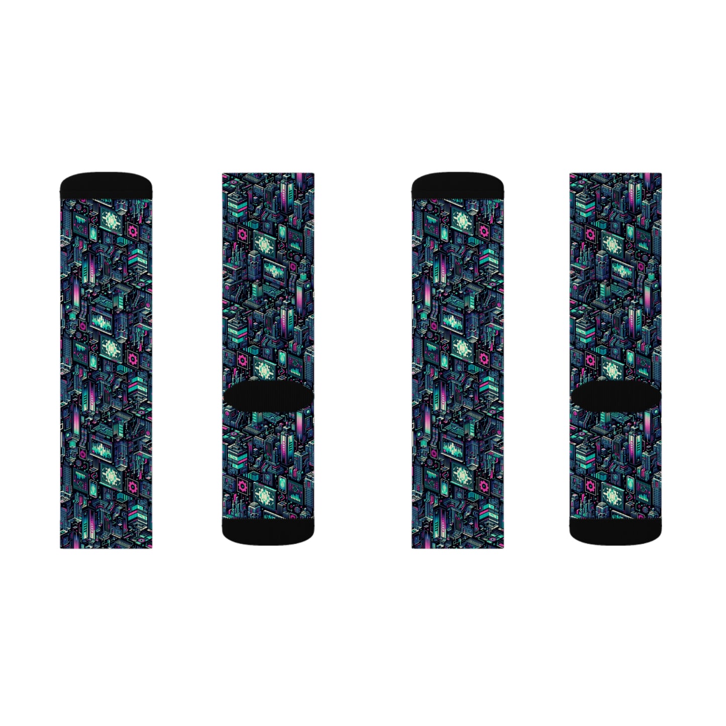 Digital Rebellion Tech-Inspired Streetwear Sublimation Socks - 8404 Design-58
