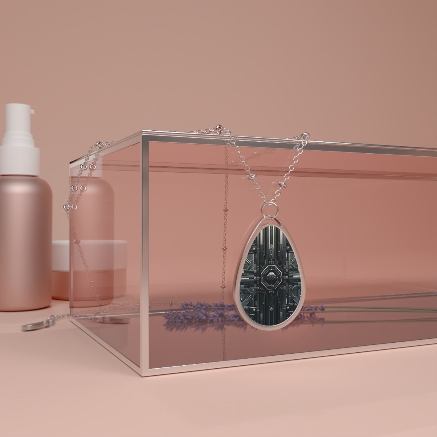 Tech Noir Futuristic Tech Aesthetic with a Dark Twist Oval Necklace - 8404 Design-68