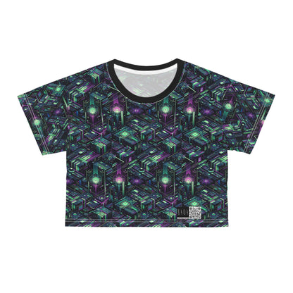 Tech Noir Aesthetics Tech-Forward Urban Dystopia Crop Tee - 8404 Design-43
