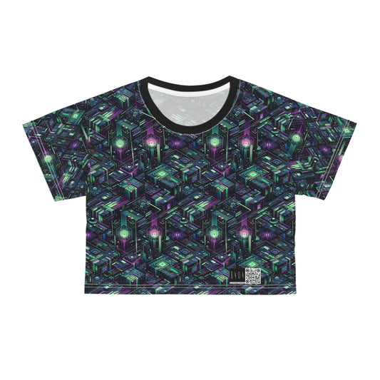 Tech Noir Aesthetics Tech-Forward Urban Dystopia Crop Tee - 8404 Design-43