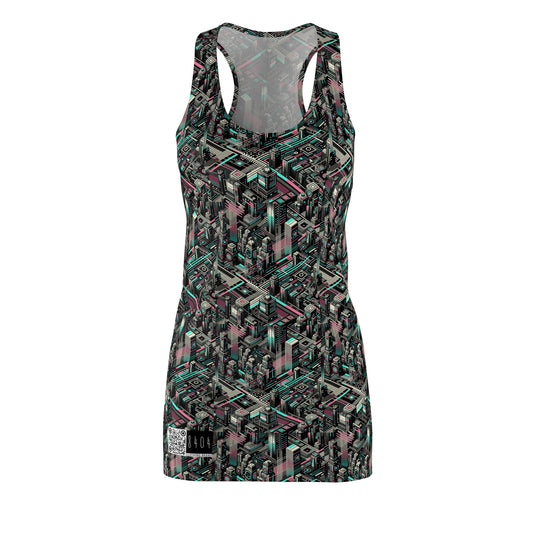 Digital Dreamland Tech-Inspired Streetwear Women's Cut & Sew Racerback Dress - 8404 Design-51