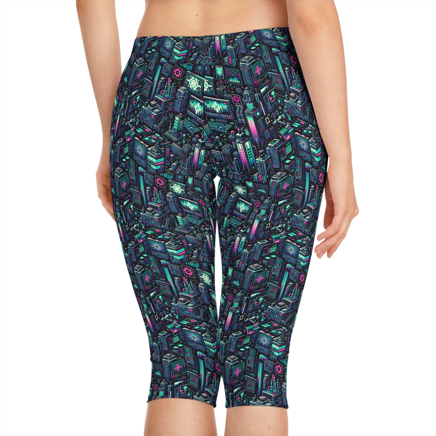 Digital Rebellion Tech-Inspired Streetwear Women's Capri Leggings - 8404 Design-58