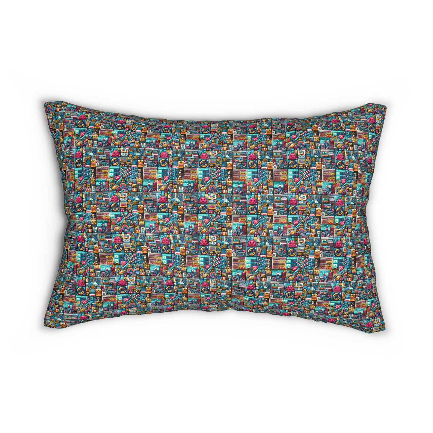 Digital Pop Culture Mashup Maximalist Pop Spun Polyester Lumbar Pillow - 8404 Design-47 S