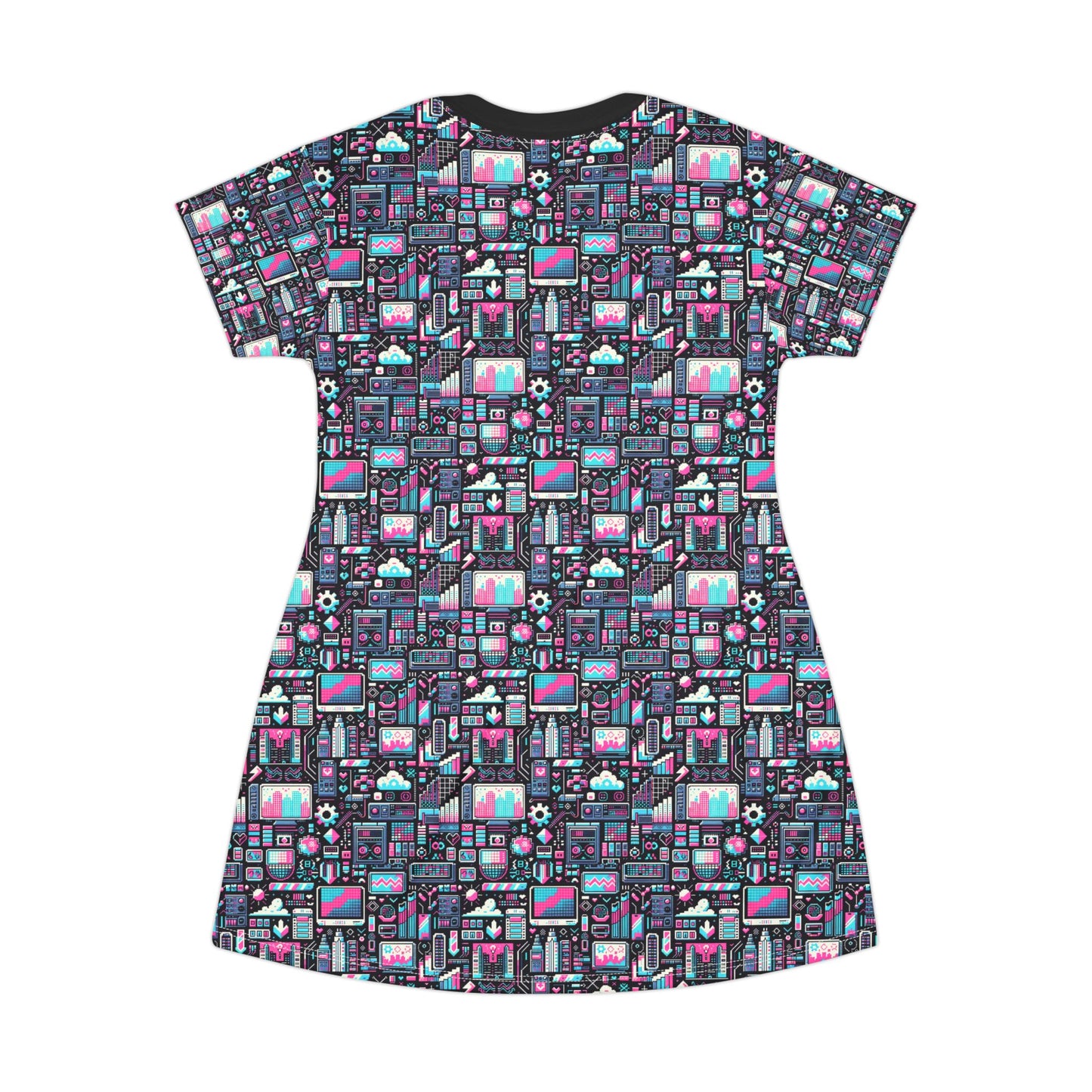 Digital Rebellion Youthful Streetwear with a Rebellious Digital Twist T-shirt Dress - 8404 Design-71