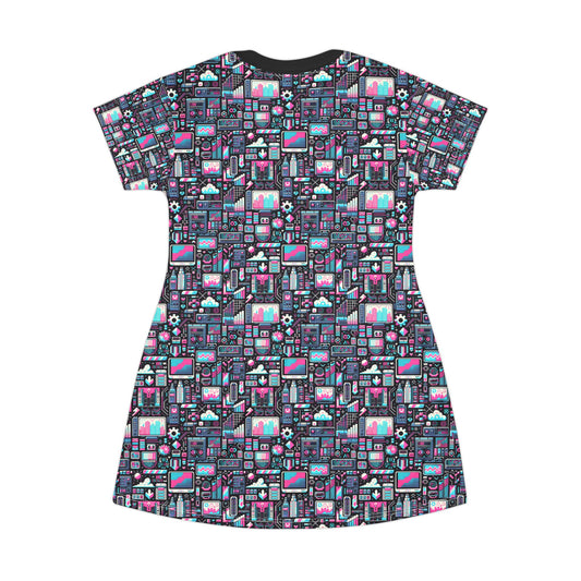 Digital Rebellion Youthful Streetwear with a Rebellious Digital Twist T-shirt Dress - 8404 Design-71