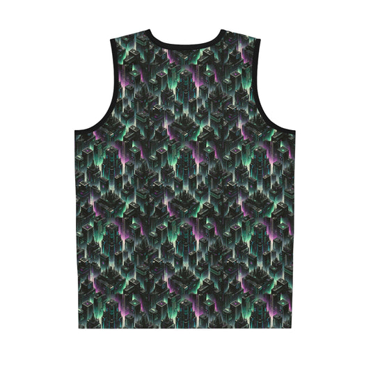 Tech Noir Aesthetics Tech-Forward Urban Dystopia Basketball Jersey - 8404 Design-44