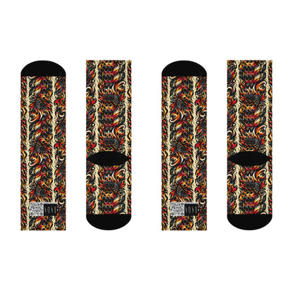 Flame Graphics Maximalist Streetwear Cushioned Crew Socks - 8404 Design-65