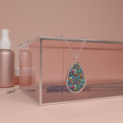 Digital Pop Culture Mashup Maximalist Pop Oval Necklace - 8404 Design-47